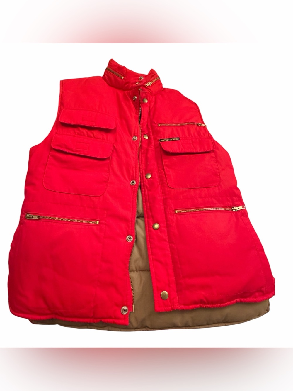 Vintage-Jeffrey Howard Red Multi-Pocket Utility Puffer Vest-Size Medium-Like New